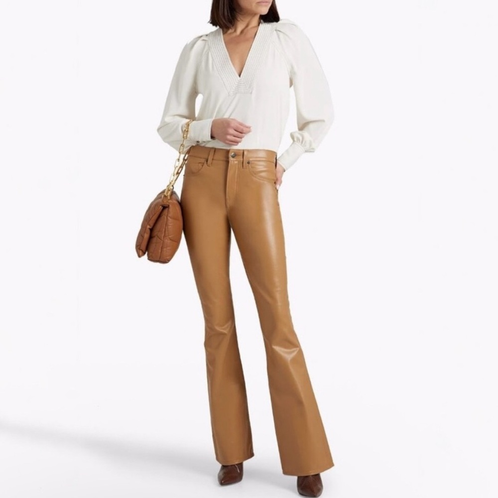 Vintage Y2K Wilsons Leather Pelle Studio flare leg Pants Size 2 Camel Tan lined
